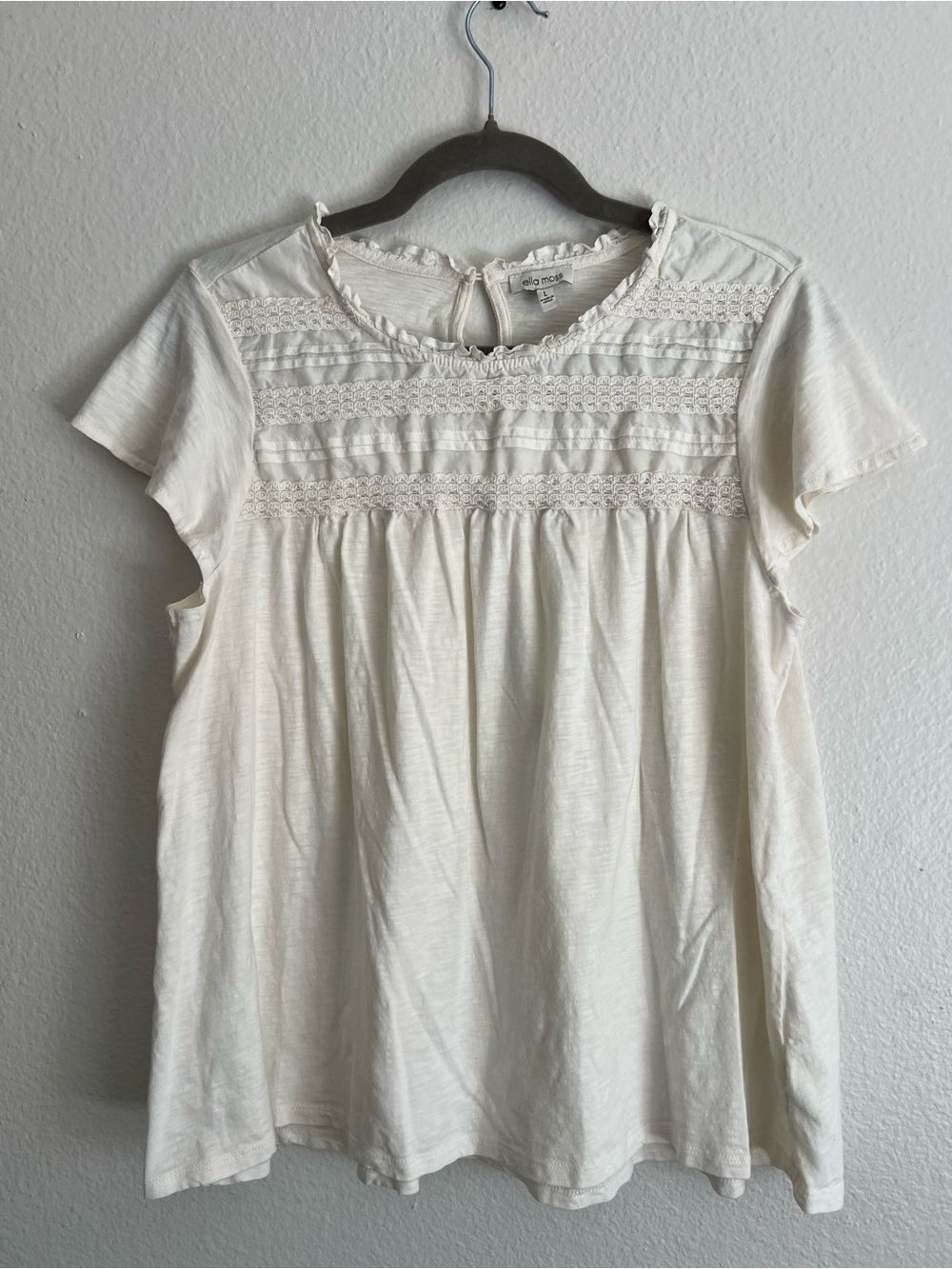 Ella Moss Ivory Crochet Yoke Short-Sleeve Tunic